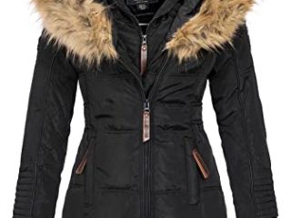 Geographical Norway BEAUTIFUL LADY - Parka cálida mujer - Abrigo grueso con capucha de piel falsa - Chaqueta de invierno - Chaqueta larga con forro cálido - Regalo para mujer Moda casual (Negro S)