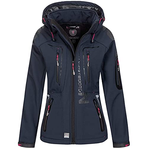 Geographical Norway - Chaqueta para mujer con capucha desmontable, Softshell, Tassion, para exteriores azul marino/rosa L