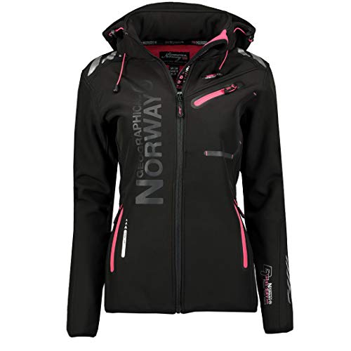 Geographical Norway REINE LADY - Chaqueta Softshell Impermeable Mujer - Chaqueta Capucha Exteriores - Chaqueta Cortavientos Invierno - Actividades Senderismo Aire Libre (Negro/Rosa M) Talla 2