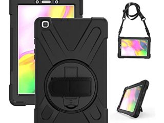 Gerutek Funda Anticaída para Samsung Galaxy Tab A 2019 (SM-T290/SM-T295) 8 Pulgadas , Carcasa Rugosa con Soporte Rotación, Correa de Mano/Hombro, Funda Antichoque para Galaxy Tablet A 2019 8"- Negro