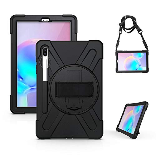 Gerutek Funda Anticaída para Samsung Galaxy Tab S4 10.5" (SM-T830/SM-T835), Carcasa Rugosa con Soporte Rotación, Correa de Mano/Hombro, Funda Antichoque para Samsung Galaxy Tab S4 Tablet 10.5", Negro
