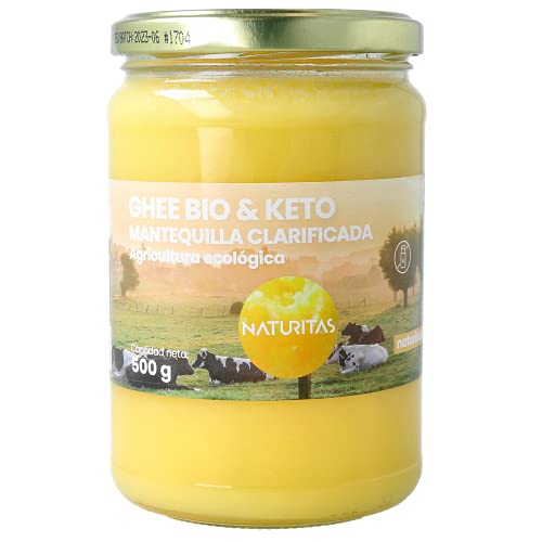 Ghee Mantequilla Clarificada Bio 100 % Naturitas 500 gr | Agricultura ecológica | Ideal para dietas Cetogénicas | Dietas Keto | Vacas alimentadas con pastos ecológicos | Sin lactosa