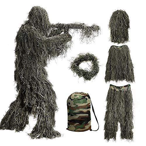 Ghillie Suit Camuflaje, Ghillie Sniper, Camuflaje Desierto, Ropa Caza Camuflaje, Ghillie Camuflaje Desierto Francotirador Airsoft para Fotografia Camuflaje 3D (Selva, Talla única)