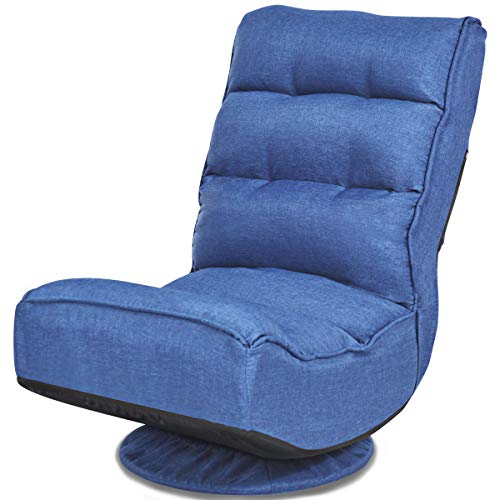 Giantex Silla de suelo giratoria 360°, sillón acolchado plegable, sofá de suelo con respaldo ajustable de 5 niveles, sillón de meditación de hasta 120 kg (azul)