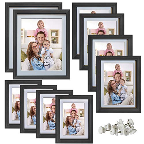 Giftgarden Marcos de Fotos Multiples con Paspartú para Pared o Mesa, Conjunto de Portafotos Negros de Diferentes Tamaños, Set de 10(2 de 20x25, 4 de 10x15 y 4 de 13x18)