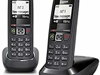 Gigaset AS405 Duo - Teléfono Inalámbrico, Pack de 2 Unidades, Manos Libres, 100 Contactos, Pantalla gráfica iluminada 1.8", Letra tamaño grande, Color Negro