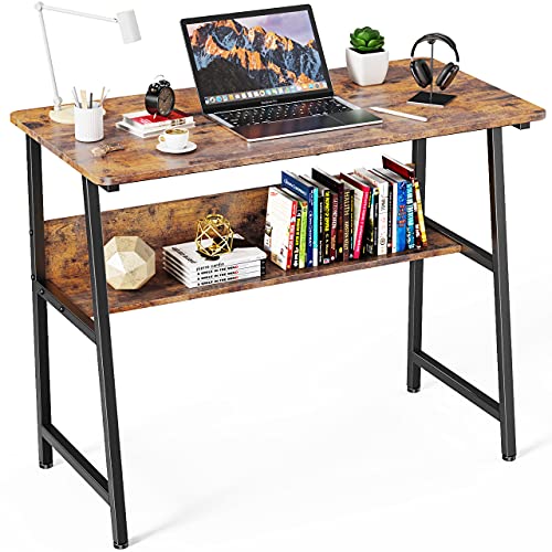 GIKPAL Escritorio pequeño, Escritorio para computadora con Estante de Almacenamiento Abierto, Mesa de Ordenador Industrial Mesa de Trabajo Hecha de Madera y Metal, 100x50x75 cm