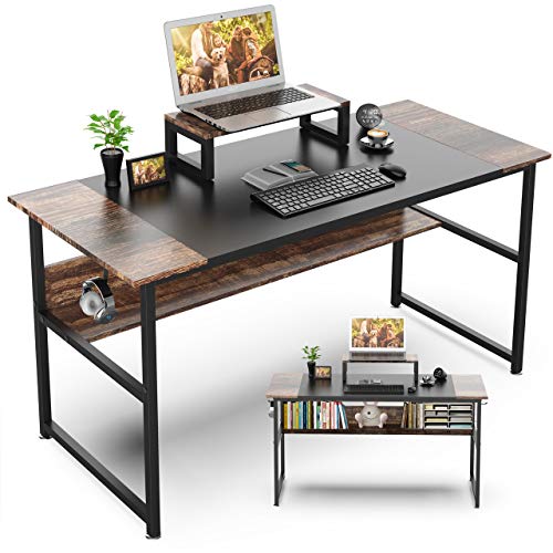 GIKPAL Mesa Escritorio Ordenador, Mesa Ordenador de Estilo Industrial de Acero y Madera, Escritorio Madera con Soporte para Computador, Mesa Estudio Eescritorio Juvenil para Oficina en Casa