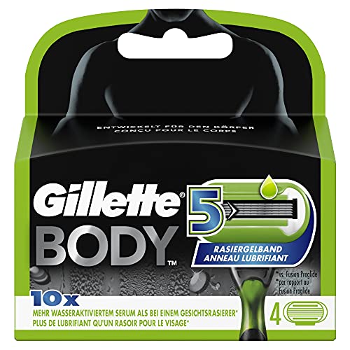 Gillette Body Cuchillas de Afeitar Corporales Hombre con 5 Hojas, Paquete de 4 Cuchillas Recambio