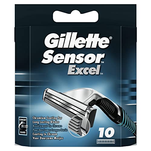 Gillette Sensor Excel Cuchillas de Afeitar Hombre, Paquete de 10 Cuchillas de Recambio