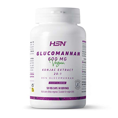 Glucomanano 2400 MG de HSN | 120 Cápsulas Vegetales 50520 MG Bulbo Konjac (95% Glucomanano) por Dosis Diaria | Extracto 20x Veces Más Concentrado | No-GMO, Vegano, Sin Gluten