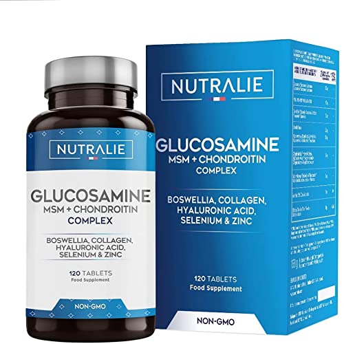 Glucosamina con Condroitina, MSM y Colágeno | Para Articulaciones, Cartílago y Huesos - Antiinflamatorio Natural que Reduce el Dolor con Ácido Hialurónico, Boswelia, Selenio, Zinc | 120 Comprimidos