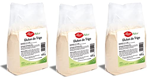 GLUTEN DE TRIGO. 3 paquetes de 500g. EL Granero. (Total 1,5Kg). 80% proteina | Keto | Vegano.