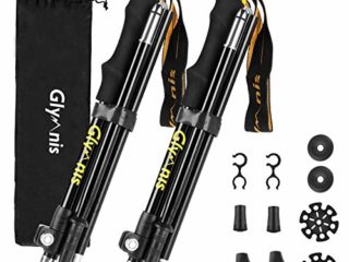 Glymnis Bastones de Senderismo Bastones Trekking Plegables 2pcs 36cm-130cm de Aleación de Aluminio 7075 y EVA para Senderismo Alpinismo Trail Viaje Amarillo