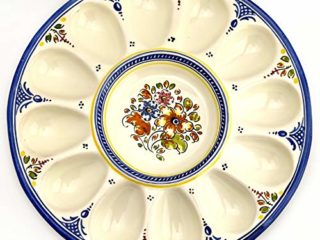 Gónfer - Huevera Plato de Huevos de Cerámica Artesanal - Bandeja Fuente Huevos Rellenos - Fabricado y Pintado a Mano - Capacidad 12