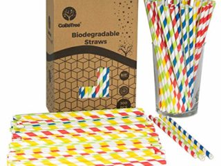 GoBeTree 300 Pajitas de Papel biodegradables con Colores Variados, Pajita Desechables ecológicas compostables. Cañitas para Fiestas, cumpleaños y Celebraciones. Bebidas frías y Calientes.