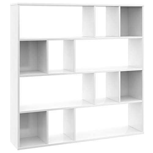 Goliraya Divisor de Espacios Estantería Decorativa Estantería Aglomerado Estantería de Libros Blanco Brillante 110x24x110 cm