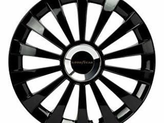 Goodyear GOD9033 1 Juego de 4 tapacubos Color Negro de 15” con tecnología Flexo y Anillo de sujeción Ajustable, Set de 4
