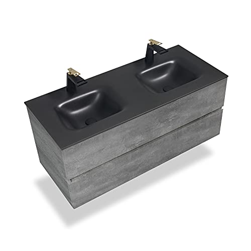 GOOM Conjunto de Muebles de baño, Lavabo con Mueble bajo. Lavabo con Mueble. Dimensiones: 860 y 1210 mm. También Disponible como Lavabo Doble con Mueble bajo. Lavabo en Piedra de Cuarzo Negra Mate.