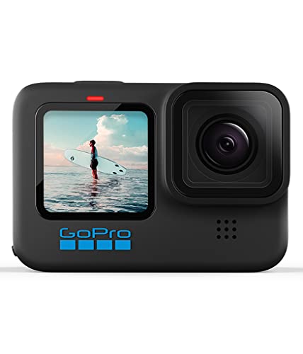 GoPro HERO10 Black - Cámara de acción a prueba de agua con LCD frontal y pantallas traseras táctiles, video 5.3K60 Ultra HD, fotos de 23MP, transmisión en vivo de 1080p, cámara web, estabilización