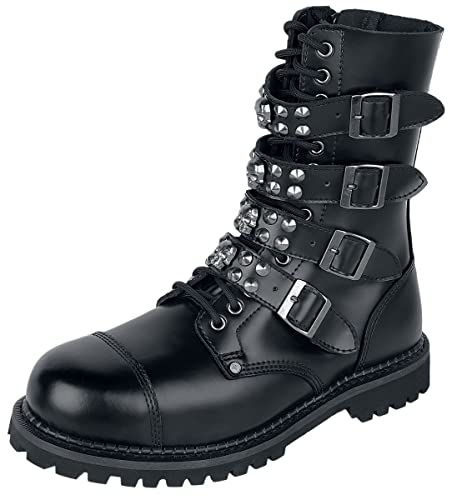 Gothicana by EMP Botas Negras con Cordones y Correas Hombre Botas Negro EU45 Piel