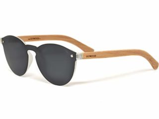 GOWOOD Gafas de sol redondas de madera de bambú para mujeres y hombres con lentes polarizadas oscuras de estilo especial de una pieza