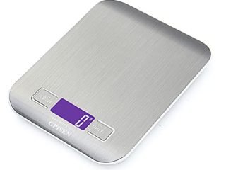 GPISEN Báscula Digitales de Precisión 5 kg/11 lbs,pesar Frutas,Granos,Carne u otro Líquido Báscula de Joyería,con Pantalla LCD,Plataforma de Acero Inoxidable,Función de Tara-Baterías Incluidas