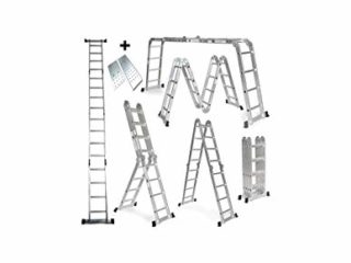 Grandmaster - Escalera De Aluminio Plegable 575cm, Escalera Multifuncional 6 En 1, Plataforma Incluida, Carga Máxima 150kg, Diseño Antideslizante, Tamaño Plegado 149x35x28cm