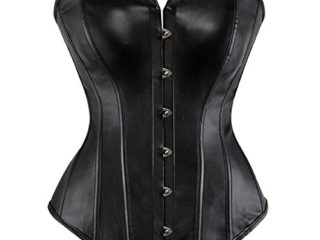 Grebrafan Mujer Corset Fiesta Corsé de Polipiel Cuero Talla Grande (EU(40-42) 2XL, Negro)