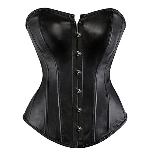 Grebrafan Mujer Corset Fiesta Corsé de Polipiel Cuero Talla Grande (EU(40-42) 2XL, Negro)