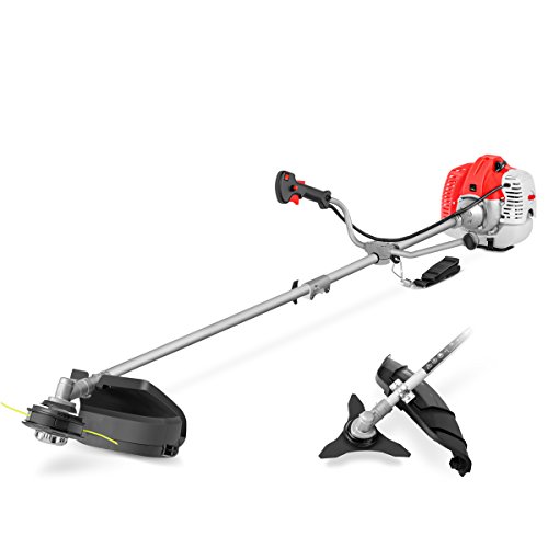 GREENCUT GGT650X-2 - Desbrozadora de gasolina de 65cc y 4,9cv 2 en 1 con Potente Disco 3 puntas, cabezal de hilo y Arnés, con Barra Divisible