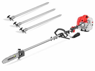 GREENCUT PP650X - Podadora de altura de gasolina de 56cc y 4,9cv, Espada de 305mm y altura maxima de 5m con 3 barras extensibles