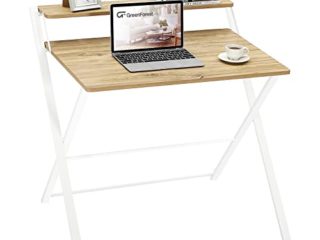 GreenForest - Escritorio Plegable para Computadora, 2 Niveles con Estante, Mesa para Computadora Portátil, sin Necesidad de Ensamblaje (Beige)