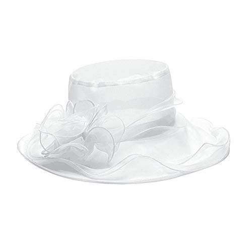 Greetuny 1X Pamelas Mujer Elegante Encaje Sombrero ala Ancha Temperamento Retro Flor Tocados y pamelas Sombreros para Boda/Iglesia/Playa/Fiesta (Blanco)
