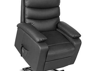 gridinlux | Sillón Relax Masaje ExtraAcolchado Levanta Personas Negro | Reclinable | Elevación Automática con Mando | 5 Modos | Función Calor Lumbar | 8 Motores | 4 Zonas de Masaje | Polipiel