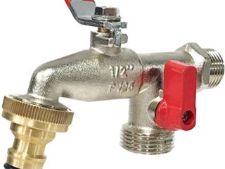 Grifo de Jardín Premium de Doble Salida 1/2'' - 3/4'' - Raccord de Latón Compatible con Todos los Accesorios de Riego