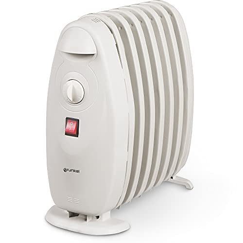 Grunkel - Radiador de Aceite con Niveles de Calor Regulables con termostato. Elementos de Aceite con forma Eficiente para ahorro energético. Protección contra sobrecalentamiento. (800W)