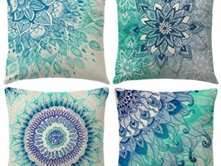 Gspirit 4 Pack Bohemia Mandala Algodón Lino Throw Pillow Case Funda de Almohada para Cojín 45x45 cm
