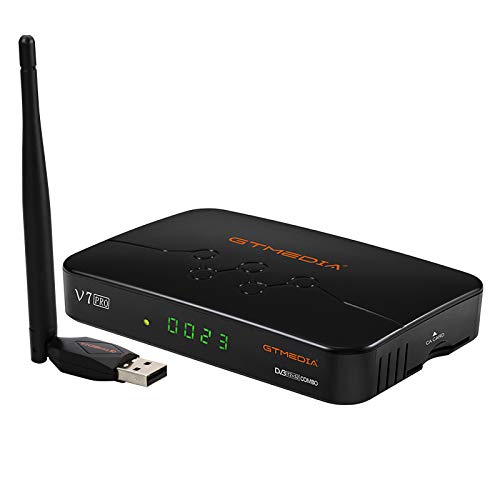 GT Media V7 Pro Decodificador de Receptor de Satélite TDT Combo DVB-S/S2/S2X /DVB-T/T2 Full HD 1080p H.265 10bit con Antena WiFi USB,CA Lector de Tarjeta, Soporte CC CAM Youtube AutoBiss