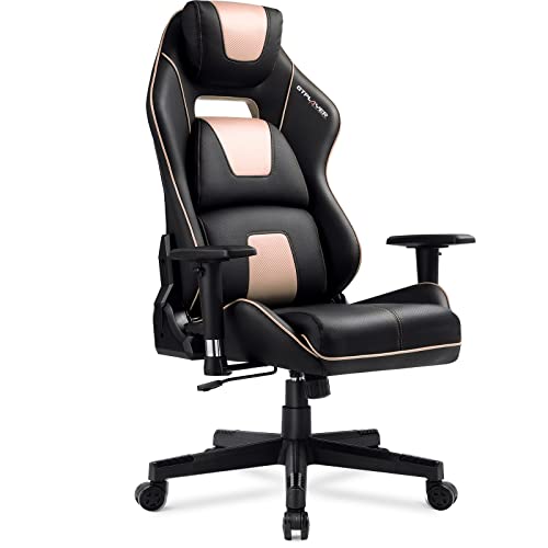 GTPLAYER Silla Gaming Gamer Silla Ergonómica Ordenador Silla de Oficina Cuero de PU con 3D Reposabrazos Altura Ajustable y Respaldo Reclinable (Champán)