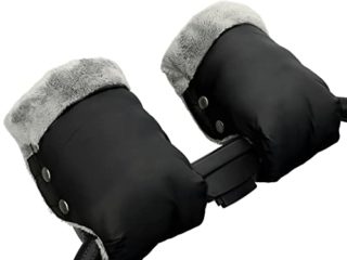 Guantes de Cochecito Guantes de Silla de Paseo Manoplas​para silla de paseo con interior de forro Prueba de Viento Bebé Guante para Todos los Cochecitos (1.Negro)