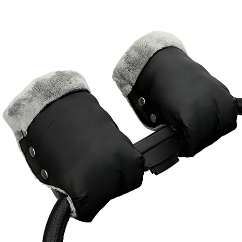Guantes de Cochecito Guantes de Silla de Paseo Manoplas​para silla de paseo con interior de forro Prueba de Viento Bebé Guante para Todos los Cochecitos (1.Negro)