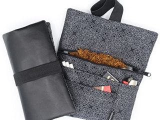 GUGGIARI® Tabaquera Pitillera para Tabaco de Liar - Funda de Cuero y Tela con Compartimentos para Guardar Papeles y Filtros (Black - Dèco)