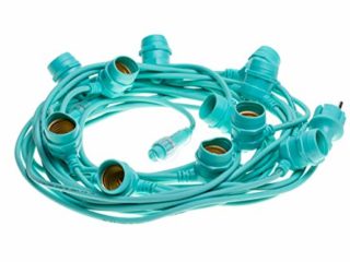 Guirlandas luminosas de exterior menta verde desde fuera con 11 portalámparas E27, cable redondo, toma de tierra, la longitud de 12,5 m