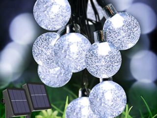 Guirnaldas Luces Exterior Solar [2 Pack], Kolpop 3M 30LED Cadena de Bola Cristal Luz, Guirnalda Solar LED Bola de Cristal Luces Decoracion para Navidad Terraza Hogar Jardín Arboles Patio, Blanco Frío