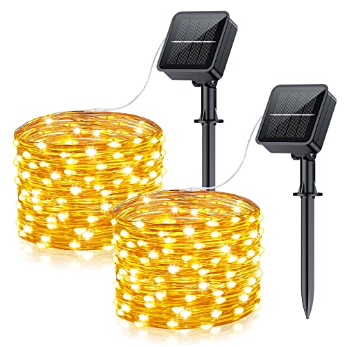 Guirnaldas Luces Exterior Solar, Blukar 2 Pack 15M 150 LED Guirnaldas Luces Solares Exterior 8 Modos con Función de Memoria & Impermeable para Navidad / Jardín / Patio / Boda / Fiesta - Blanco Cálido