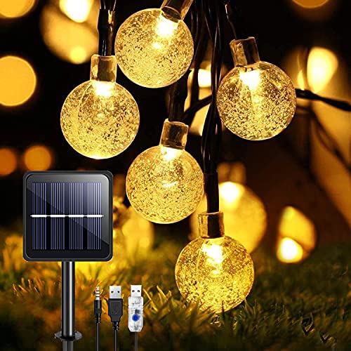 Guirnaldas Luces Exterior Solar, TOPYIYI 50LED 8M Luces Solares Led Exterior Jardin con USB Recargable, 8 Modos & Impermeable Cadena de Luces Solares Decoración para Terraza Patio Balcones Fiesta Boda