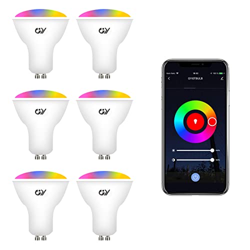 GY Bombilla Inteligente GU10 Compatible con Alexa/Google Home, Bombilla Inteligente Alexa 7W 500LM GU10 Bombilla LED, 2700K-6500K Luces Cálidas/Frías & RGB Regulable,Control de Voz, 6 Paquete