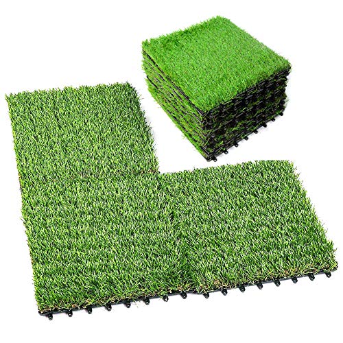 GzxLaY 18 Paquetes de baldosas de césped Artificial con Base de Drenaje entrelazada, Alfombrilla de césped sintético, Alfombrilla de césped sintético para Interior y Exterior para Patio, 30x30 cm