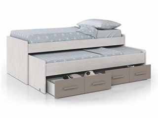 Habitdesign Cama Nido Juvenil, 2 Camas y 2 cajones, Modelo Ares, Acabado en Color Blanco Alpes y Basalto, Medidas: 198 cm (Ancho) x 69 cm (Alto) x 96 cm (Fondo)